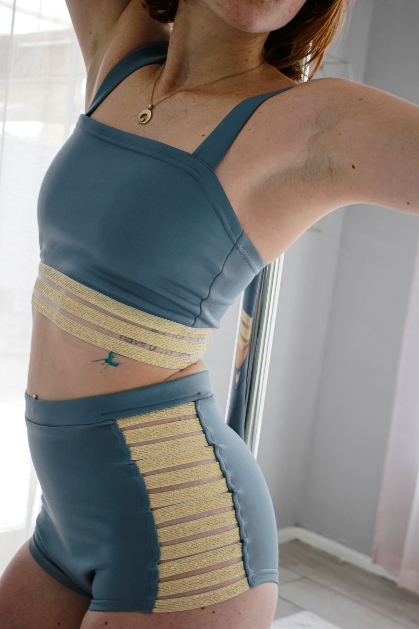 Ayesha Top (Dusty Blue & Gold)